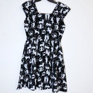 Astrology Print Black Cotton Fit & Flare Dress Small
